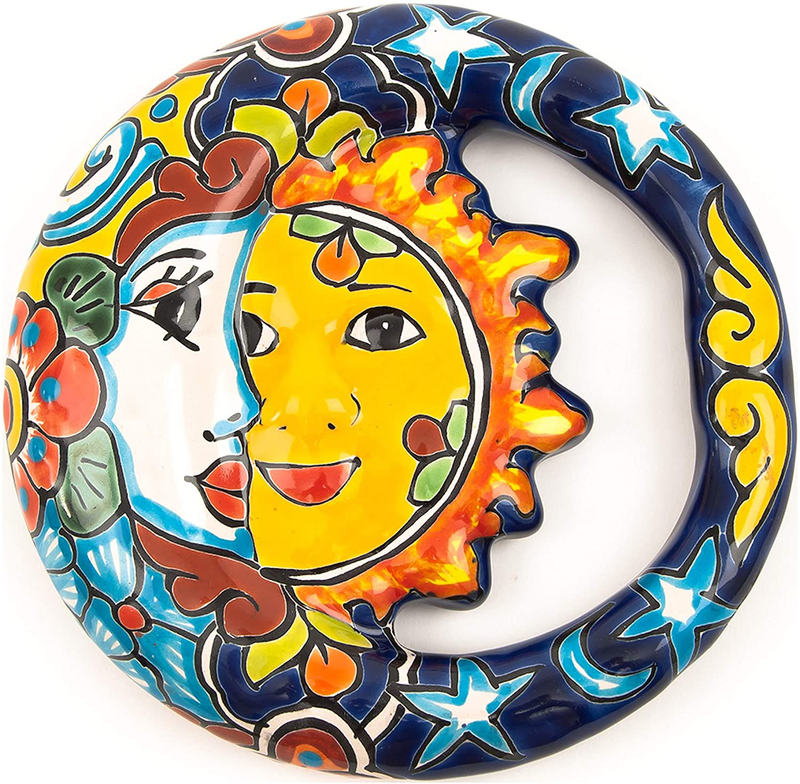 Jayde N' Grey Enchanted Talavera Pottery Hand Painted Ceramic Sun Wall Plaque Celestial Decor Eclipse Wall Hanging Decoration Art (Eclipse 8.5") Home & Garden > Decor > Artwork > Sculptures & Statues Jayde N' Grey Eclipse 8.5"  