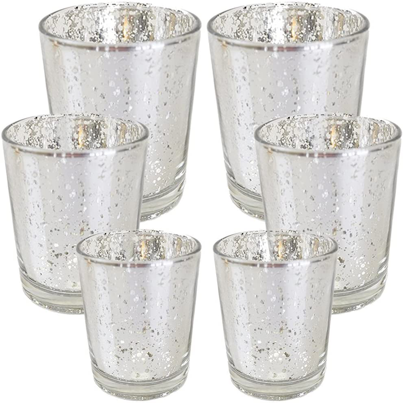 Just Artifacts 6pcs Assorted Size Speckled Mercury Glass Votive Candle Holders (Gold) Home & Garden > Decor > Home Fragrance Accessories > Candle Holders Just Artifacts Speckled Silver  