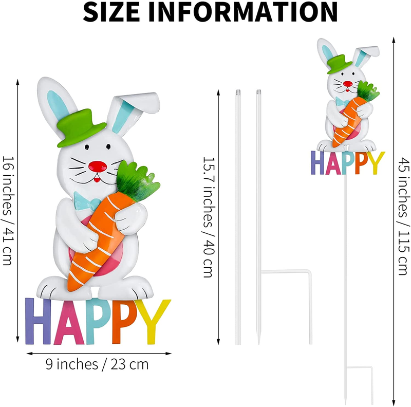 Fovths 2 Pack Metal Easter Bunny Garden Stakes Giant 45 Inch Metal Waterproof Happy Easter Bunny Yard Sign Lawn Decor Spring Easter Yard Sign with Carrot for Easter Lawn Outdoor Decor Home & Garden > Decor > Seasonal & Holiday Decorations Fovths   