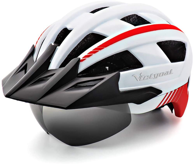 VICTGOAL Bike Helmet for Men Women with Led Light Detachable Magnetic Goggles Removable Sun Visor Mountain & Road Bicycle Helmets Adjustable Size Adult Cycling Helmets Sporting Goods > Outdoor Recreation > Cycling > Cycling Apparel & Accessories > Bicycle Helmets VICTGOAL White  