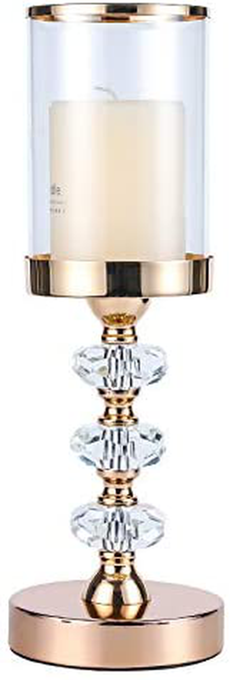 Pillar Candle Holder with Glass Lid,Candlesticks Holder for Pillar Candle, Candle Holder with Crystal Balls for Coffee Dining Table, Wedding, Christmas, Halloween, Home Decoration ZXC028M