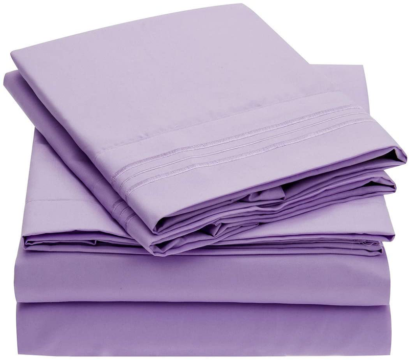 Mellanni Queen Sheet Set - Hotel Luxury 1800 Bedding Sheets & Pillowcases - Extra Soft Cooling Bed Sheets - Deep Pocket up to 16 inch Mattress - Wrinkle, Fade, Stain Resistant - 4 Piece (Queen, White) Home & Garden > Linens & Bedding > Bedding Mellanni Violet Full 
