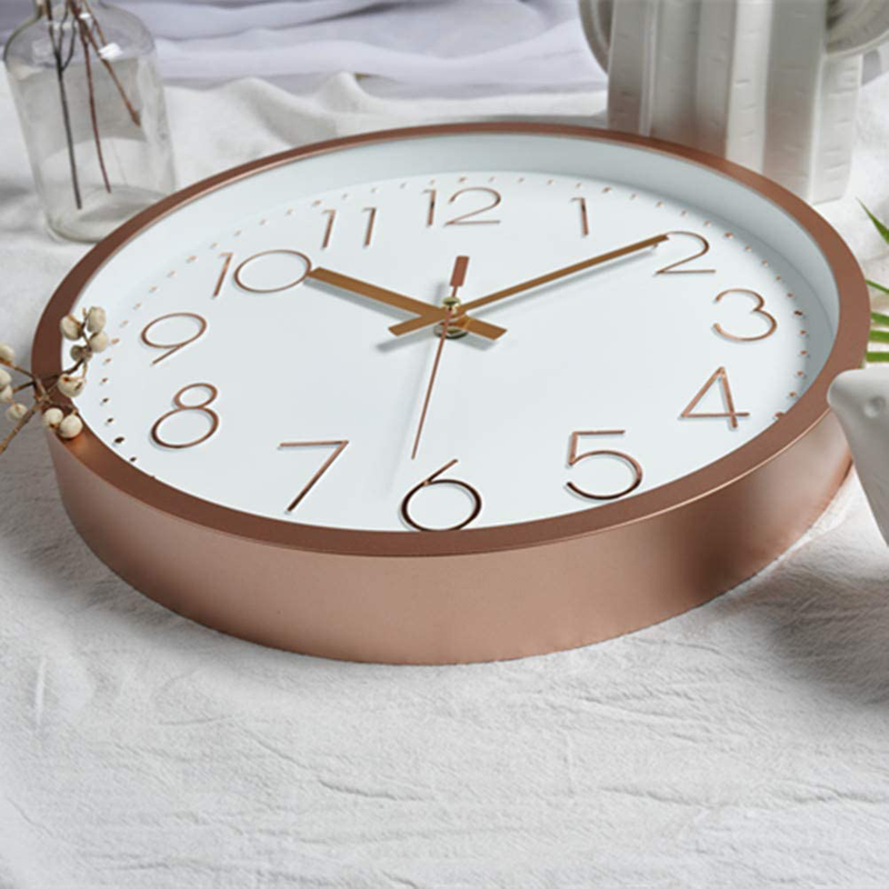 Tebery 12-inch Silent Non-Ticking Round Wall Clocks Quartz Rose Gold Clock Battery Operated Decorative for Living Room Home Office School