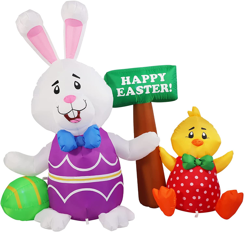 SHDEJTG 6FT Easter Inflatable Road Sign Bunny & Chicken and Eggs Inflatable with Build-In Leds Blow up for Happy Easter Party，Indoor, Outdoor, Yard, Garden, Lawn Décor，Easter Inflatable Decoration. Home & Garden > Decor > Seasonal & Holiday Decorations SHDEJTG   