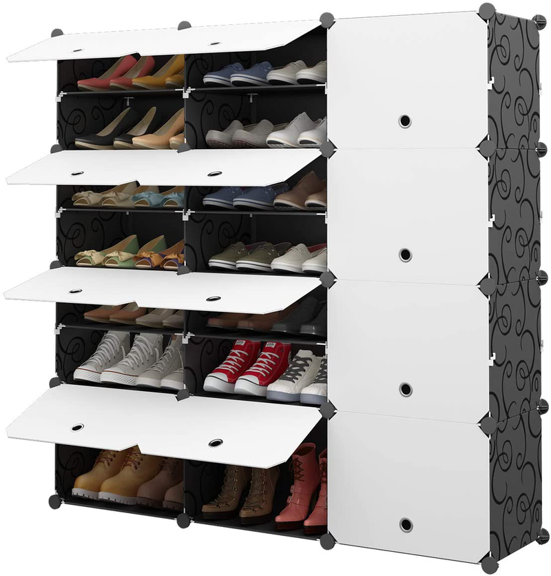 MAGINELS Portable Shoe Rack, 36-Pair DIY Shoe Storage Shelf Organizer, Plastic Shoe Organizer for Entryway, Shoe Cabinet with Transparent Doors, White