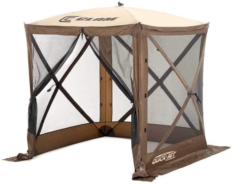 CLAM Quick-Set Escape 11.5 x 11.5 Foot Portable Pop-Up Outdoor Camping Gazebo Screen Tent 6 Sided Canopy Shelter with Ground Stakes & Carry Bag, Green Home & Garden > Lawn & Garden > Outdoor Living > Outdoor Structures > Canopies & Gazebos CLAM Brown/Tan Small 