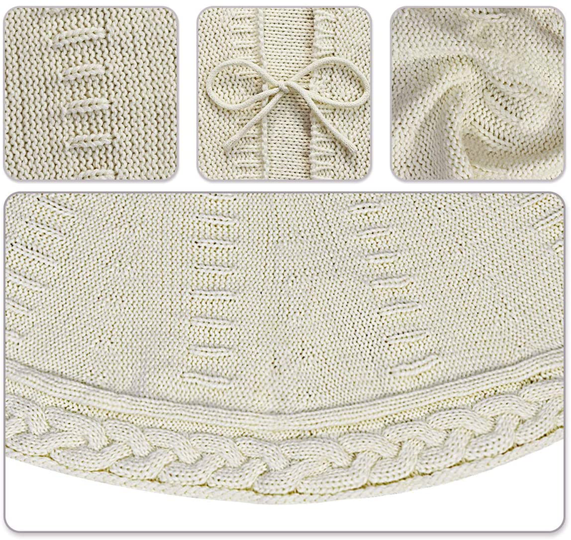 LimBridge Christmas Tree Skirt, 48 inches Cable Knit Knitted Thick Rustic Xmas Holiday Decoration, Cream Home & Garden > Decor > Seasonal & Holiday Decorations > Christmas Tree Skirts LimBridge   