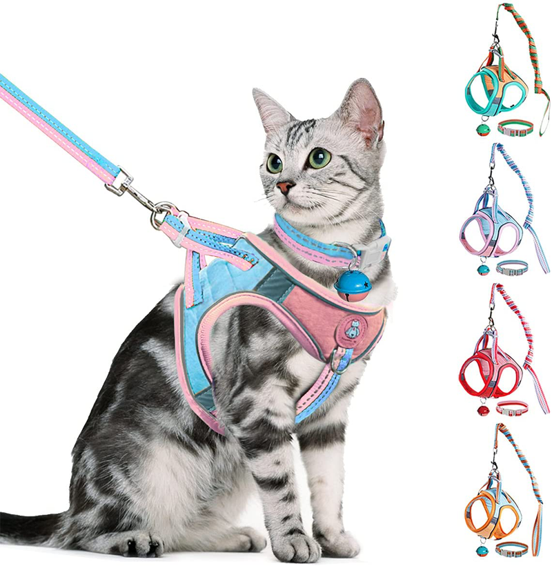 Greadped Cat Harness and Leash Set,Escape Proof Kitten Vest Harness with Collars for Walking,Reflective Strap Night Safe Pet Harness with Bells,Easy Control for Small Large Kitten,Fit for Puppy,Rabbit Animals & Pet Supplies > Pet Supplies > Cat Supplies > Cat Apparel Greadped Pink/Blue L:Neck 13.4-15.0"|Chest 15.7-18.1" * Fit Puppy 
