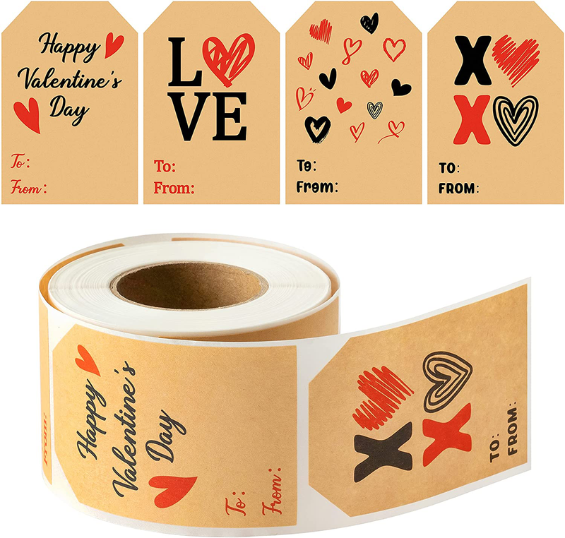 Haooryx 280Pcs Valentines Heart Gift Tags Stickers Gift Wrapping, 4 Designs Self Adhesive Kraft Paper Name Writable Labels Stickers for Valentine'S Day Presents Package Envelope Seals Cards Decoration Home & Garden > Decor > Seasonal & Holiday Decorations Haooryx Valentines  