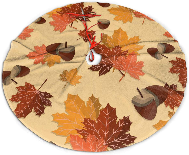 Fall Harvest Autumn Seasonal Leave Leaf Nut Themed Round Christmas Xmas Tree Skirt Carpet Mat Rugs Pad Party Favors Supplies Home Decoration 30 36 48 Inch Small Big Giant Large