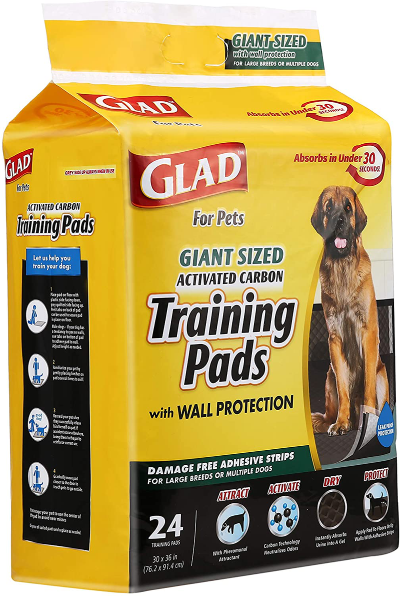 Glad for Pets Black Charcoal Puppy Pads-New & Improved Puppy Potty Training Pads That ABSORB & NEUTRALIZE Urine Instantly-Training Pads for Dogs, Dog Pee Pads, Pee Pads for Dogs, Dog Crate Pads Animals & Pet Supplies > Pet Supplies > Dog Supplies > Dog Diaper Pads & Liners Fetch for Pets Giant 24 Count (Pack of 1) 