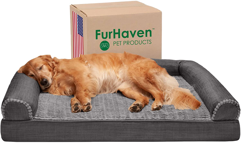 Furhaven Orthopedic, Cooling Gel, and Memory Foam Pet Beds for Small, Medium, and Large Dogs and Cats - Luxe Perfect Comfort Sofa Dog Bed, Performance Linen Sofa Dog Bed, and More Animals & Pet Supplies > Pet Supplies > Dog Supplies > Dog Beds Furhaven Pet Products, Inc. Sofa Bed - Faux Fur & Linen Charcoal Orthopedic Foam Jumbo