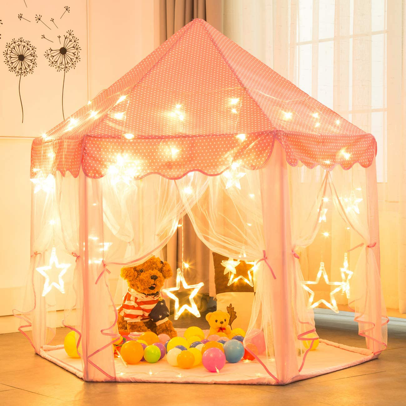 Sunnyglade 55'' X 53'' Princess Tent with 8.2 Feet Big and Large Star Lights Girls Large Playhouse Kids Castle Play Tent for Children Indoor and Outdoor Games Children'S Day Gift Sporting Goods > Outdoor Recreation > Camping & Hiking > Tent Accessories Sunnyglade   