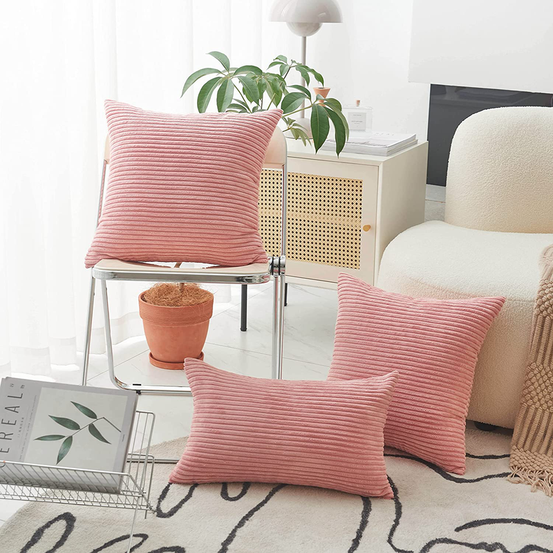 Home Brilliant Striped Corduroy Oblong Throw Pillowcase Cushion Cover for Lumbar Valentines Day Pillow Covers 12X20, 12 X 20 Inches, 30Cm X 50Cm, Baby Pink Home & Garden > Decor > Chair & Sofa Cushions Home Brilliant   