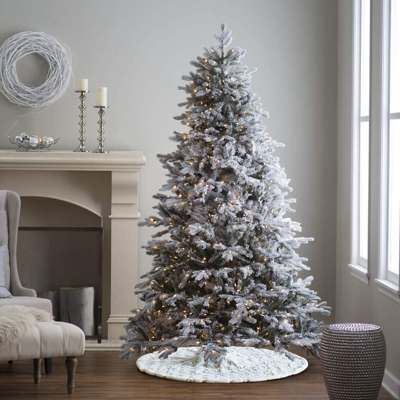 Diagtree Christmas Tree Skirt - 48 inches Large White Luxury Faux Fur Tree Skirt Christmas Decorations Holiday Thick Plush Tree Xmas Ornaments (Gold Embroidery Snowflakes, 48") Home & Garden > Decor > Seasonal & Holiday Decorations > Christmas Tree Skirts Diagtree   