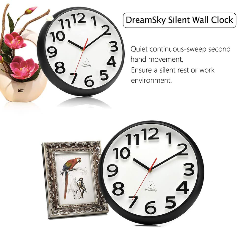 DreamSky 13 Inches Large Wall Clock, Non-Ticking Silent Quartz Decorative Clocks, Battery Operated, Round Retro Indoor Kitchen Bedroom Living Room Wall Clocks, Big 3D Number Display. Home & Garden > Decor > Clocks > Wall Clocks DreamSky   