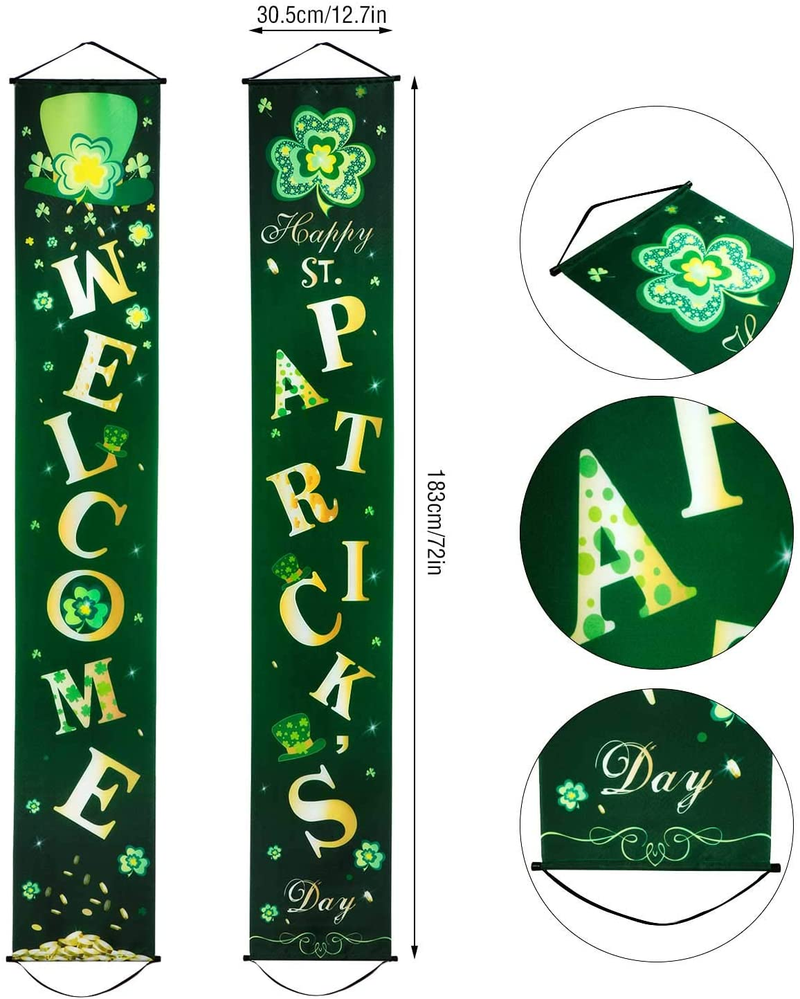 St. Patrick Day Decoration Set Happy St. Patrick'S Day Porch Sign Welcome Banner Shamrock Clover Flag Hanging Decoration for Indoor/Outdoor Decoration Party (Color 9)