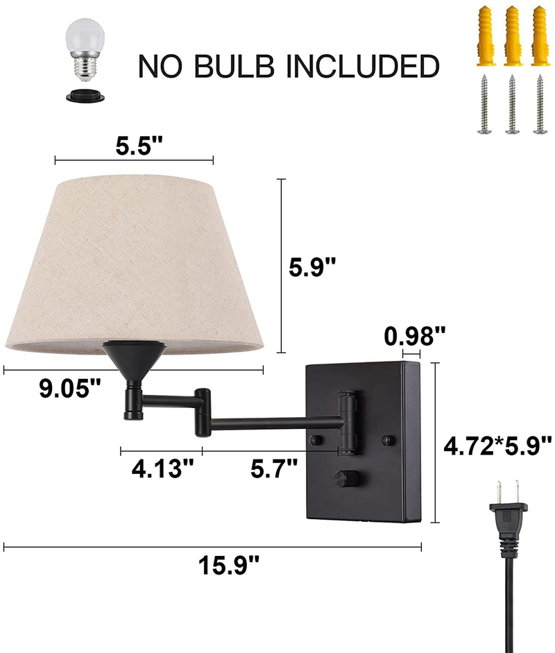 Pauwer Plug in Wall Sconce Set of 2 Swing Arm Wall Lamp with Plug in Cord and Fabric Shade Wall Light Fixtures for Hallway Bedroom Living Room (Beige Shade) Home & Garden > Lighting > Lighting Fixtures > Wall Light Fixtures KOL DEALS   