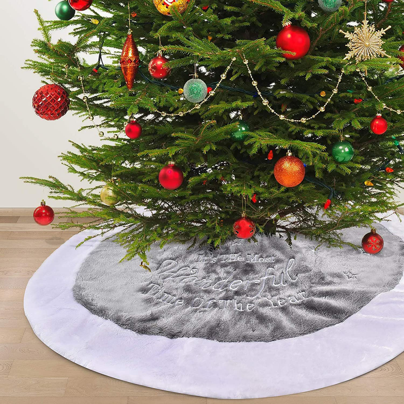 Christmas Tree Skirt , 36 inches Plush Embroidered Tree Skirt, Rustic Xmas Tree Holiday Decorations, Classic Grey for Xmas Holiday Decorations Home & Garden > Decor > Seasonal & Holiday Decorations > Christmas Tree Skirts GUJIKE   