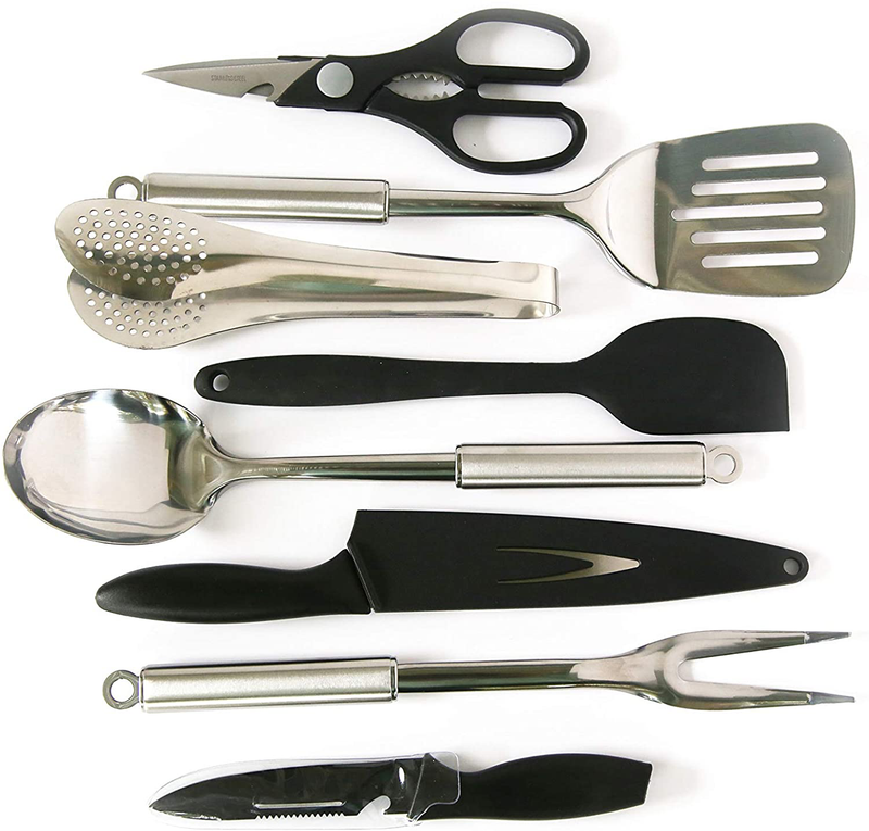 Portable Outdoor Utensil Kitchen Set-9 Piece Cookware Kit, Carrying Organizer Bag-For Camping, Hiking, RV, Travel, BBQ, Grilling-Stainless Steel Accessories- Fork, Spoon, Knife & More-Indoor/ Outdoor Sporting Goods > Outdoor Recreation > Camping & Hiking > Camping Tools Life 2 Go   