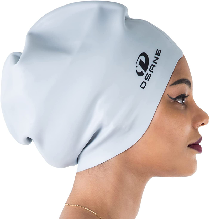 Dsane Extra Large Swimming Cap for Women and Men,Special Design Swim Cap for Very Long Thick Curly Hair&Dreadlocks Weaves Braids Afros Silicone Keep Your Hair Dry Sporting Goods > Outdoor Recreation > Boating & Water Sports > Swimming > Swim Caps Dsane gray  