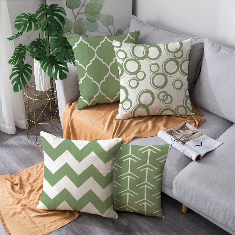 Pinata Sage Green Pillow Covers 18X18 Set of 4 Geometric Outdoor Decorative Throw Pillow Cases Modern Boho Fall Winter Spring Summer Farmhouse Decorations for Sofa Couch Home Square Cushion Cover Home & Garden > Decor > Chair & Sofa Cushions pinata   