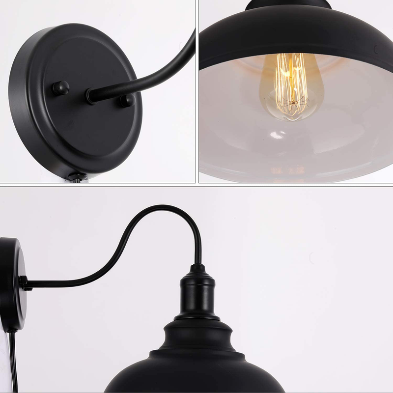 Larkar Dimmable Vintage Wall Lamp Black Industrial Vintage Farmhouse Wall Sconce Lighting Gooseneck Wall Light Fixture with Plug in Cord and on off Toggle Switch for Bedroom Nightstand, Set of 2 Home & Garden > Lighting > Lighting Fixtures > Wall Light Fixtures KOL DEALS   