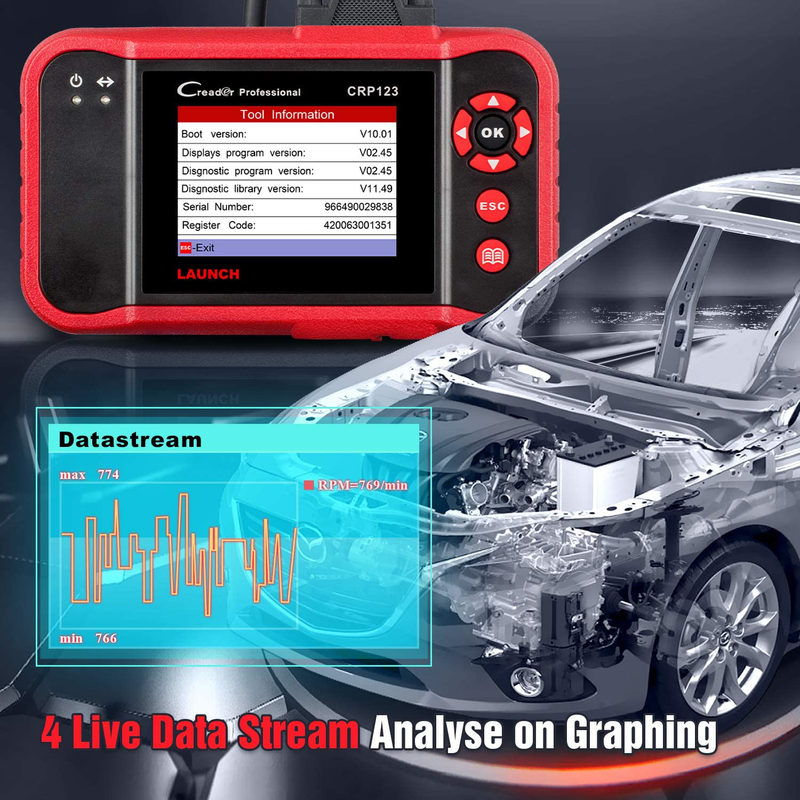 LAUNCH CRP123 OBD2 Scanner Engine/ABS/SRS/Transmission Car Diagnostic Tool, ABS Code Reader, SRS Scan Tool, Lifetime Free Update Scan Tool  LAUNCH   
