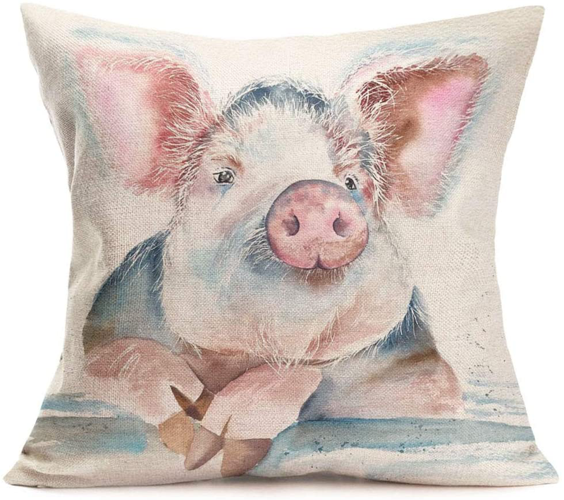 Pillow Covers Abstract Adorable Funny Animal Pig Throw Pillow Covers Cotton Linen Square Pillowcase Cushion Cover for Home Sofa Couch Car Decoration 18 X 18 Inches (Pig Head) Home & Garden > Decor > Chair & Sofa Cushions Royalours Pig Head  