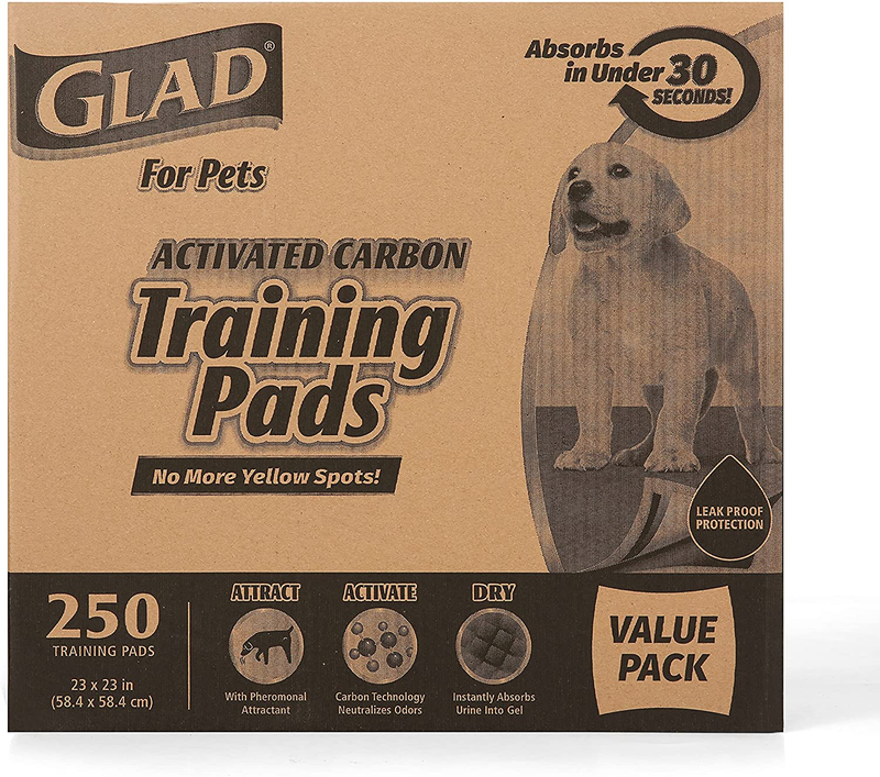 Glad for Pets Black Charcoal Puppy Pads-Puppy Potty Dog Training Pads That Absorb & NEUTRALIZE Urine Instantly-Training Pads for Dogs, Dog Pee Pads, Pee Pads for Dogs, Dog Crate Pads Animals & Pet Supplies > Pet Supplies > Dog Supplies > Dog Diaper Pads & Liners Fetch for Pets 250 Count  