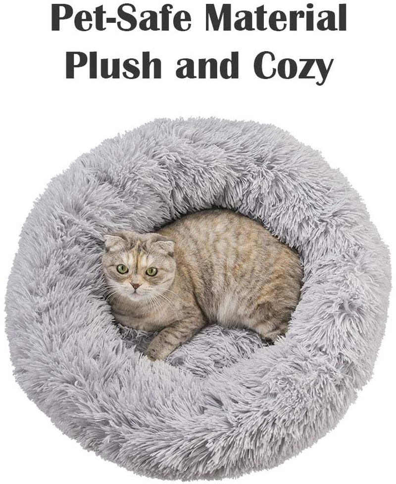 Qucey Dog Cat Bed Soft Comfortable Faux Fur Donut Cuddler, Self-Warming Fluffy Dog and Cat Calming Cushion Bed with Non-Slip Bottom for Joint-Relief and Improved Sleep Animals & Pet Supplies > Pet Supplies > Cat Supplies > Cat Beds Qucey   