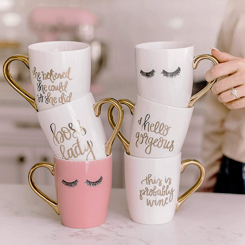 Sweet Water Decor Cute Coffee Mugs with Golden Handle, 16oz China Coffee Cup with Motivational Quote, Embellished with Real Gold & Microwave Safe, Inspirational Mug (She Believed She Could) Home & Garden > Decor > Seasonal & Holiday Decorations Sweet Water Décor   