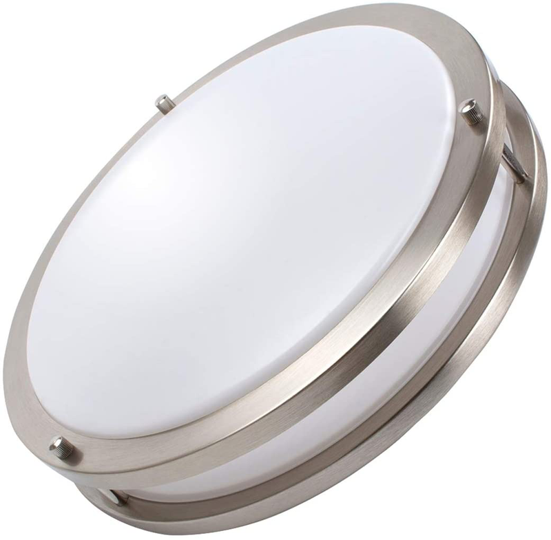 Drosbey 24W Dimmable LED Ceiling Light Fixture, Kitchen Light Fixtures, 10 Inch Flush Mount Ceiling Lights for Bedroom, Bathroom, 5000K Daylight White, Super Bright 2400LM, Brushed Nickel