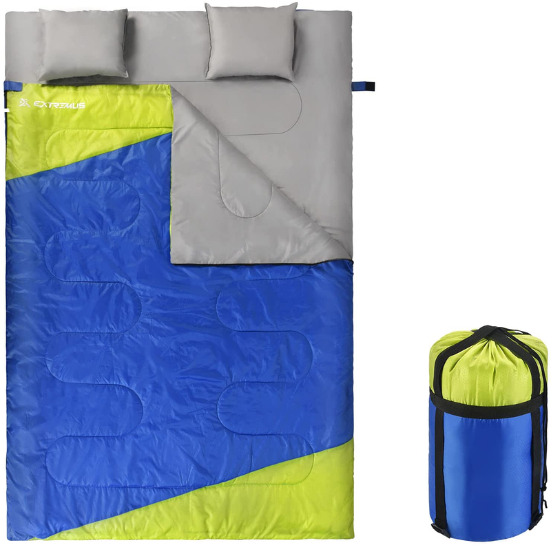 Extremus Rectangular Camping Sleeping Bag, 3-Season Comfort, Single/Double Backpacking Sleeping Bags for Adults, Lightweight, Water Repellency,Camping Gear, Stuff Sack with Compression Straps Included Sporting Goods > Outdoor Recreation > Camping & Hiking > Sleeping Bags Extremus B: Double-Royal Blue/Chartreuse  