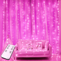 JMEXSUSS Pink Curtain Lights, Remote Control 300 LED Pink Curtain Lights 8 Modes Pink Valentine String Lights, Window Curtain Lights for Bedroom Wedding Party Backdrop Indoor Outdoor Room Decor(Pink)