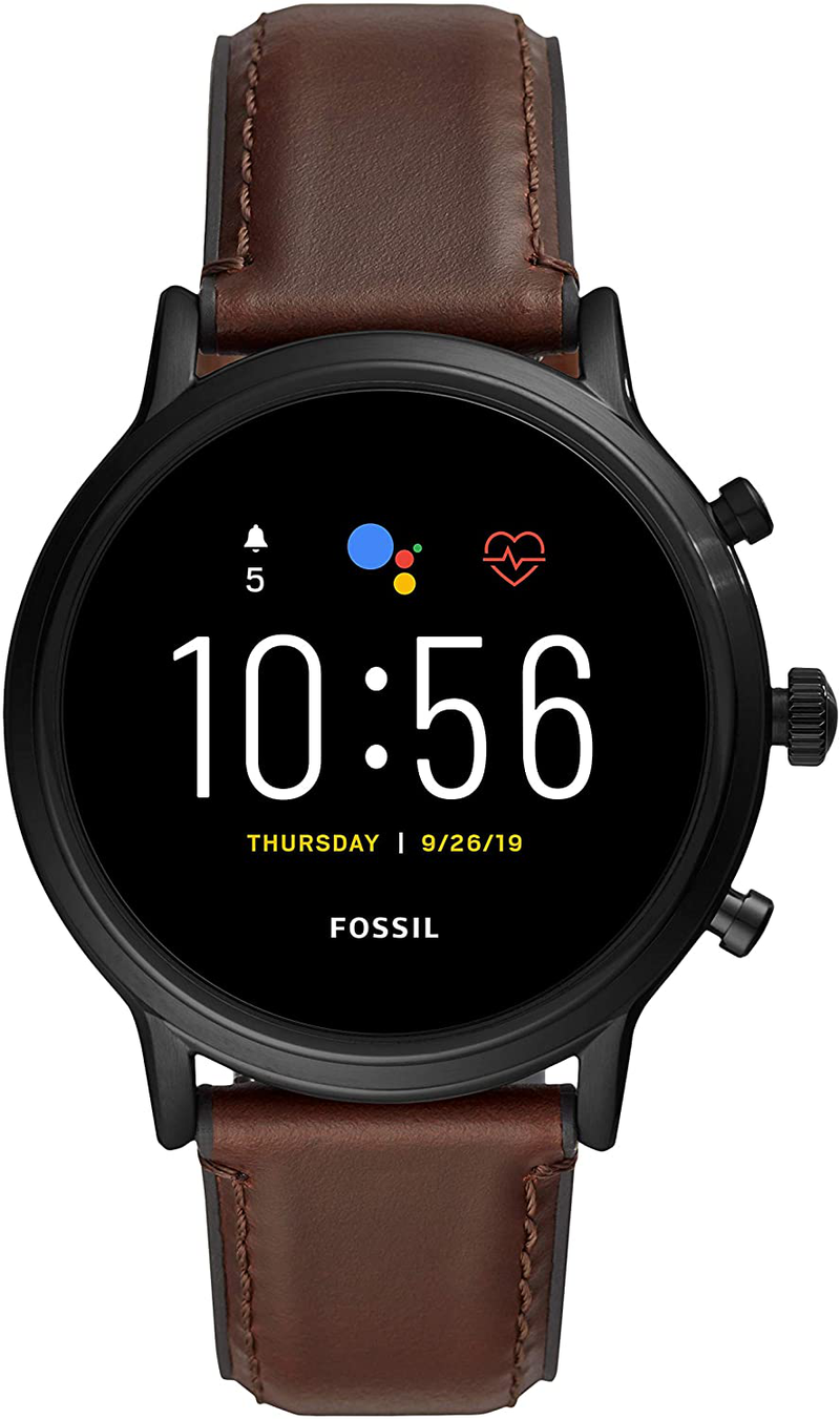 Fossil Gen 5 Carlyle Stainless Steel Touchscreen Smartwatch with Speaker, Heart Rate, GPS, Contactless Payments, and Smartphone Notifications Apparel & Accessories > Jewelry > Watches Fossil Black/Brown  