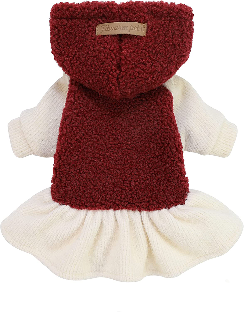 Fitwarm Fuzzy Sherpa Dog Winter Clothes Dog Hoodie Dresses Thermal Skirt Girl Doggie Dress Thick Jacket Puppy Outfits Coat Cat Sweatshirt Apparel Animals & Pet Supplies > Pet Supplies > Dog Supplies > Dog Apparel Fitwarm Red L 