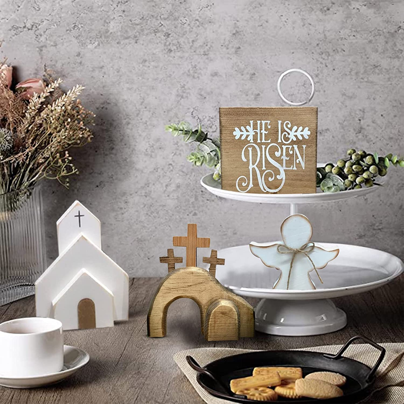 Easter Decorations, Easter Decor Farmhouse Rustic Tiered Tray Signs Rustic Easter Decoration for Home Table Kitchen (A) Home & Garden > Decor > Seasonal & Holiday Decorations Itesiey   