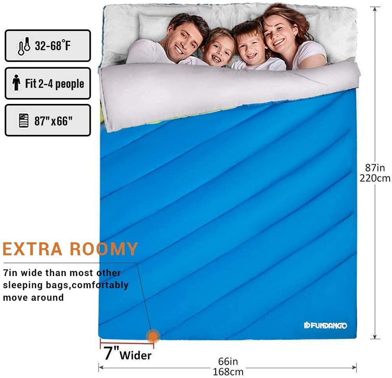 FUNDANGO 3-In-1 XL Queen Double 2 Person Sleeping Bag with 2 Pillows for Family, Couple, Adult, Oversize Lightweight Waterproof Warm Weather Sleeping Bag for Camping, Hiking, Backpacking Sporting Goods > Outdoor Recreation > Camping & Hiking > Sleeping BagsSporting Goods > Outdoor Recreation > Camping & Hiking > Sleeping Bags FUNDANGO   