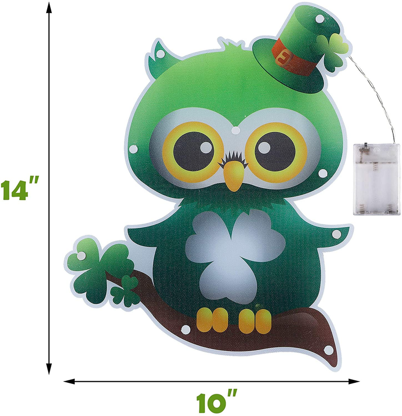Prsildan St Patrick'S Day Decorations Lights Window Door Décor, Owl Shape, 10 LED, Battery Powered, Indoor Outdoor Ornament for Holiday, Party, Home, Yard Arts & Entertainment > Party & Celebration > Party Supplies Prsildan   