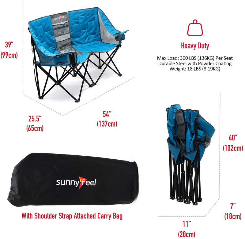 Sunnyfeel Double Folding Camping Chair, Oversized Loveseat Chair, Heavy Duty Portable/Foldable Lawn Chair with Storage for Outside/Outdoor/Travel/Picnic, Fold up Camp Chairs for Adults 2 People Sporting Goods > Outdoor Recreation > Camping & Hiking > Camp Furniture SUNNYFEEL   