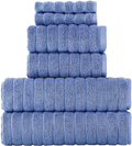 Classic Turkish Towels Luxury Ribbed Bath Towels - Soft Thick Jacquard Woven 6 Piece Bath Set Made with 100% Turkish Cotton (Blue)