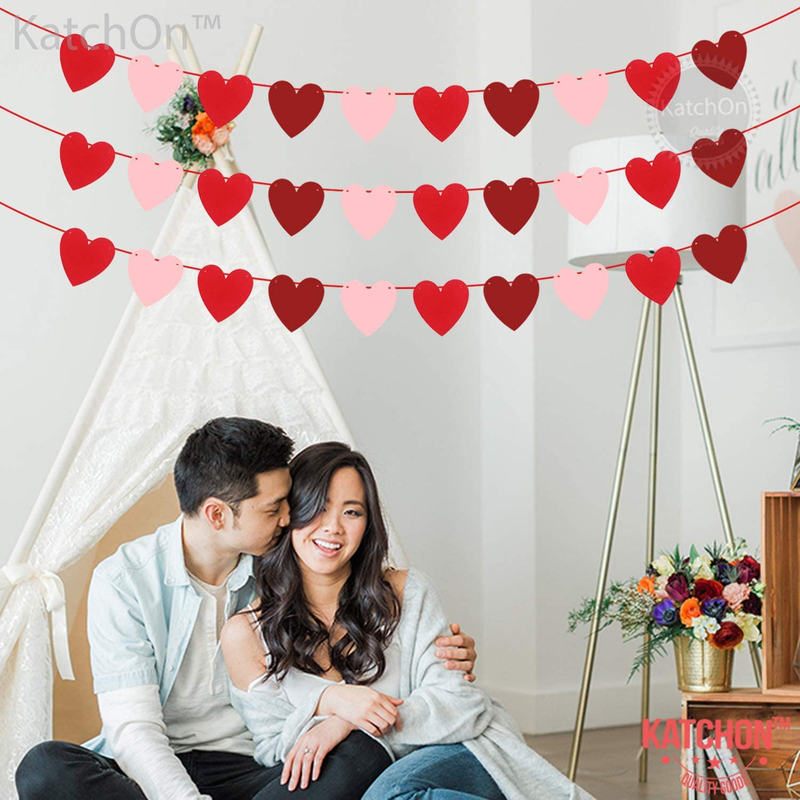 Felt Heart Garland for Valentines Decorations - Pack of 30, No DIY | Red, Rose, Light Pink Heart Banner | Heart Garland Decorations | Love Valentines Day Decor for Romantic Decorations Special Night Home & Garden > Decor > Seasonal & Holiday Decorations KatchOn   