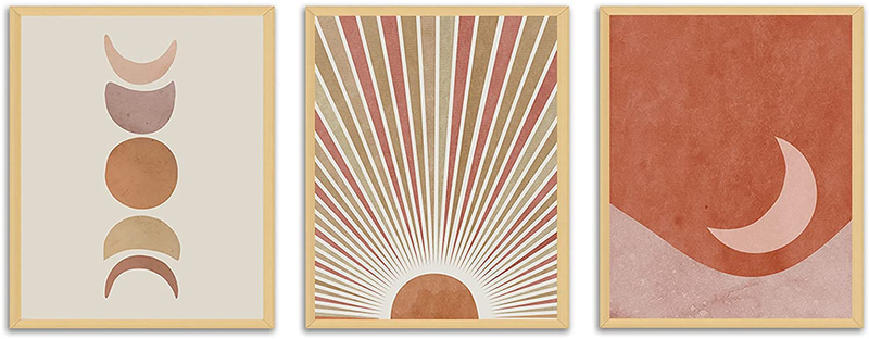 Mid Century Modern Wall art- Boho Posters and Prints Minimalist Wall decor Contemporary Geometric Line Sun Moon Canvas Paintings Aesthetic Pictures for Bedroom Bathroom Living Room Unframed 8X10inches Home & Garden > Decor > Artwork > Posters, Prints, & Visual Artwork HZSYF Boho-3-B 8x10 inches No Framed 