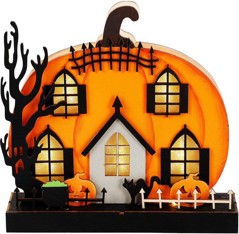 Lulu Home Halloween Tabletop Decoration, Wooden Lighted Pumpkin House Decoration Ornaments, Battery Operated Halloween Sign Indoor Fireplace Desk Kitchen Table Ornament, 9 x 9 x 2.1 INCH Arts & Entertainment > Party & Celebration > Party Supplies Lulu Home Default Title  