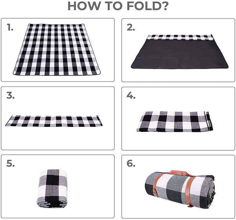 Extra Large Picnic Blanket Outdoor Blanket 3 Layers Water Resistant Mat,Waterproof Sandproof Great for Beach and Camping on Grass,Padding Portable for Family,Friend,Kid,Black and Gray Checkered Home & Garden > Lawn & Garden > Outdoor Living > Outdoor Blankets > Picnic Blankets Abuzhen   