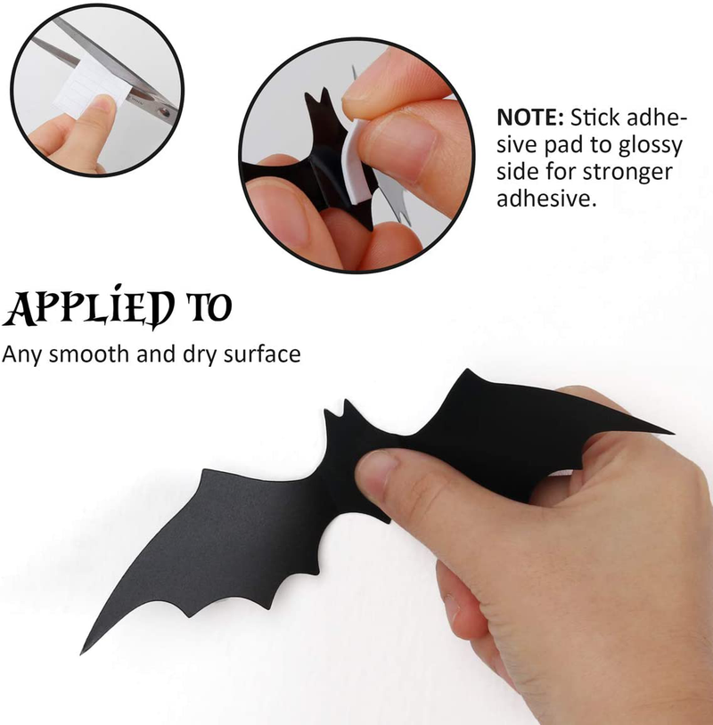 Coogam 60PCS Halloween 3D Bats Decoration 2021 Upgraded, 4 Different Sizes Realistic PVC Scary Black Bat Sticker for Home Decor DIY Wall Decal Bathroom Indoor Hallowmas Party Supplies Arts & Entertainment > Party & Celebration > Party Supplies Coogam   