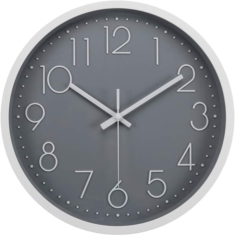 JoFomp Silent Wall Clock, 12” Non-Ticking Quartz Battery Operated Decorative Wall Clocks, Modern Style for Living Room Bathroom Kitchen School Office - Thicken ABS Frame HD Glass Cover (Grey) Home & Garden > Decor > Clocks > Wall Clocks JoFomp Gray  