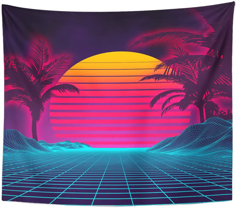 TOMPOP Tapestry Retro Futuristic Neon Landscape 1980S Digital Cyber 80S Party Sci Home Decor Wall Hanging for Living Room Bedroom Dorm 50x60 Inches Home & Garden > Decor > Artwork > Decorative Tapestries TOMPOP 50" x 60"  