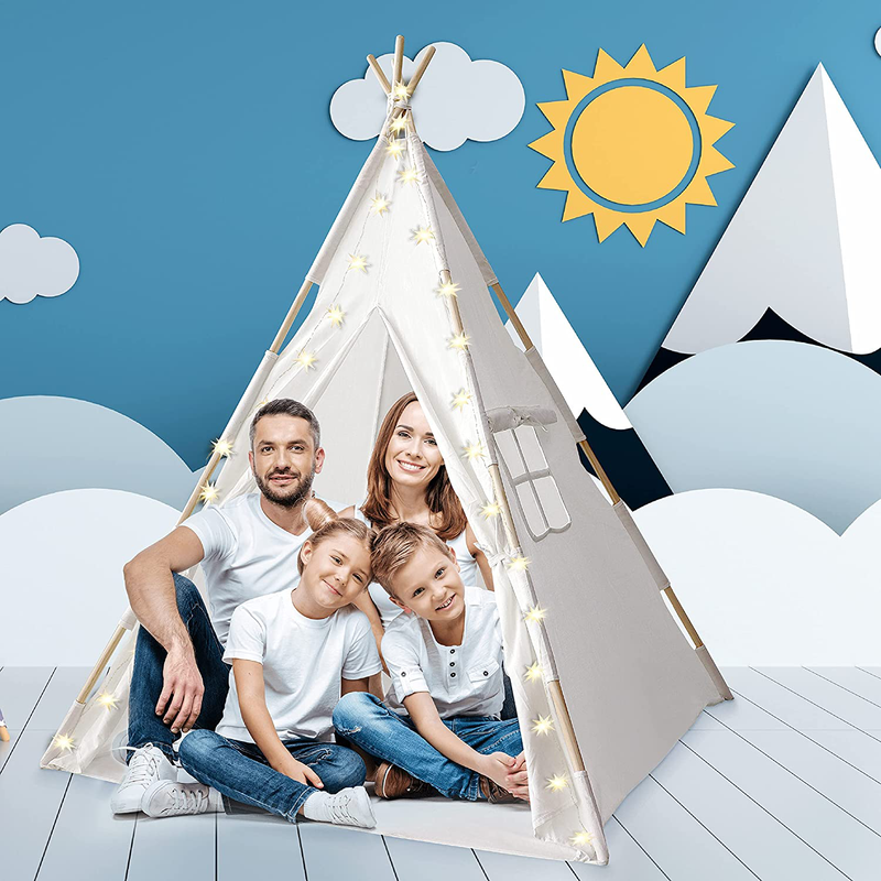 Orian Toys Teepee Tent for Kids: Child’S Indoor Outdoor Canvas Fairytale Tipi Playroom, LED Star Lights, Easy Assembly, 59 by 45 Inches, Ages 3+ Sporting Goods > Outdoor Recreation > Camping & Hiking > Tent Accessories Orian   